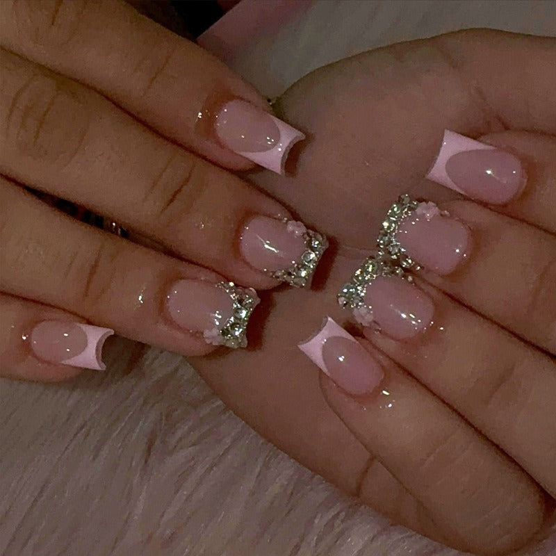 French Polka-Dot Rhinestone Nail Tips Set