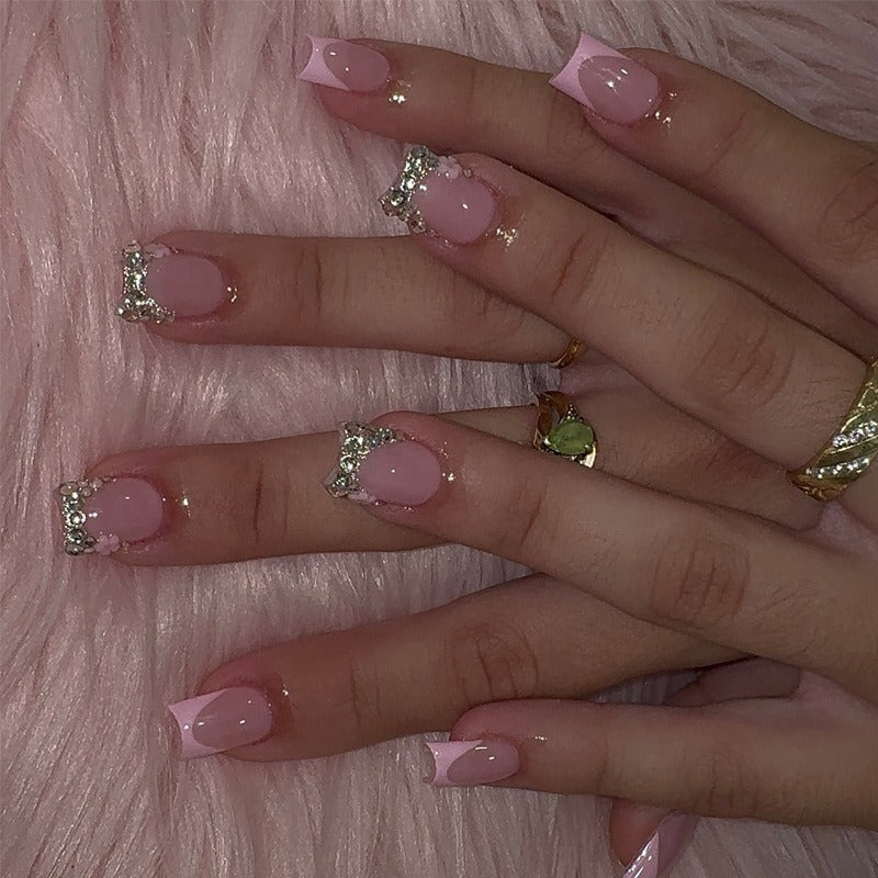 French Polka-Dot Rhinestone Nail Tips Set